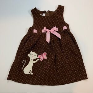 Bonnie Jean Girls Brown Corduroy Dress Polka Dot Bow Cat Size 4